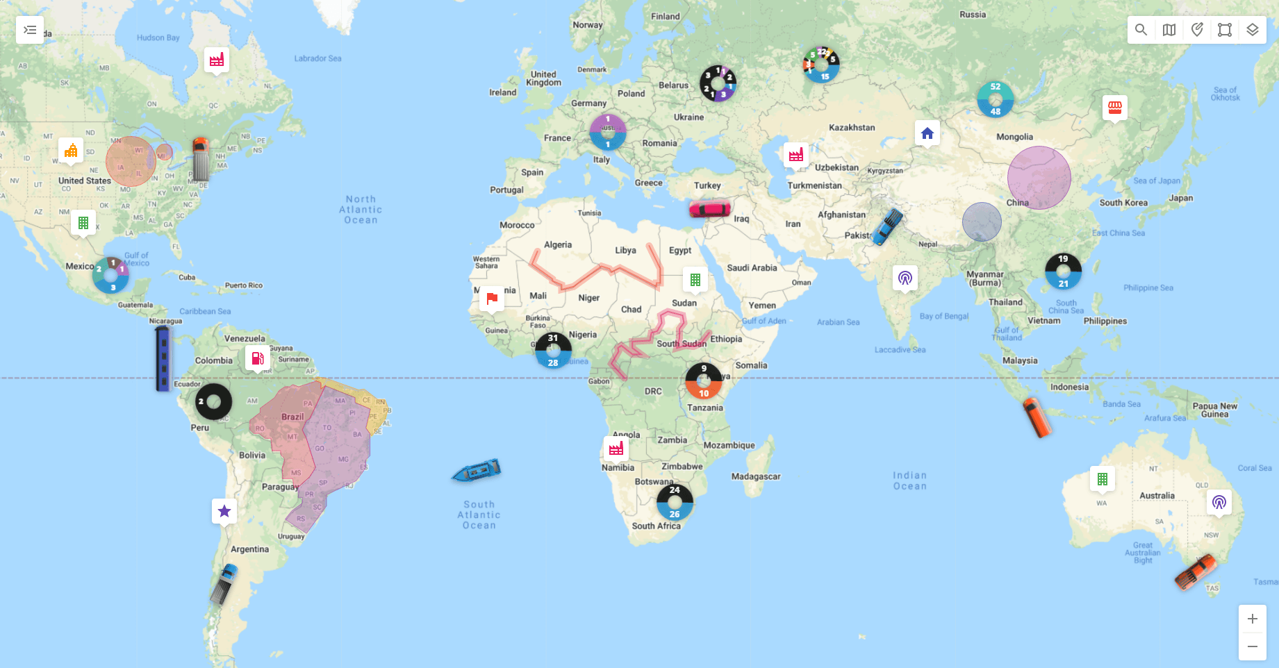 mapa del mundo con los objetos
